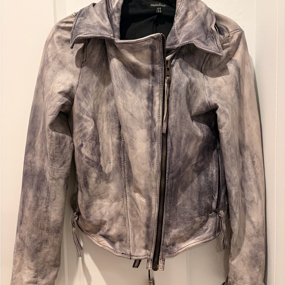Muubaa Distressed Gray Leather Jacket